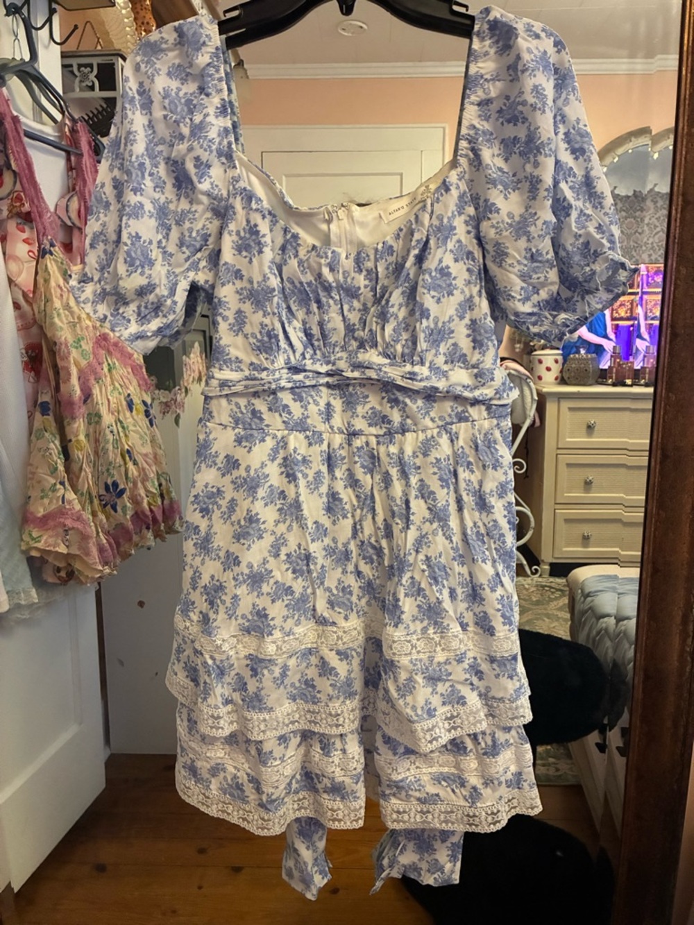 Altar'd State White and Blue Floral Dress